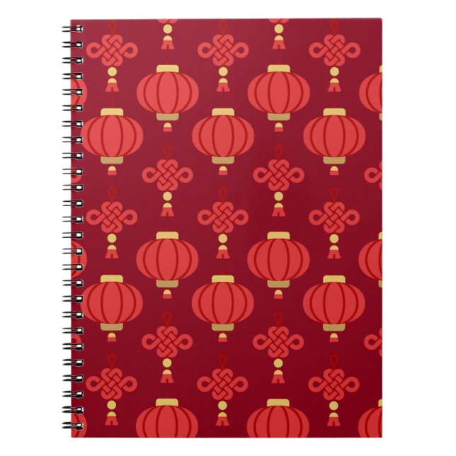 Cuaderno Patrón moderno de farolillos rojos de China (Frente)