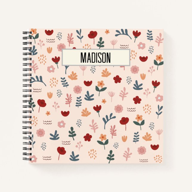 Cuaderno Patrón moderno de flores estéticas (Anverso)