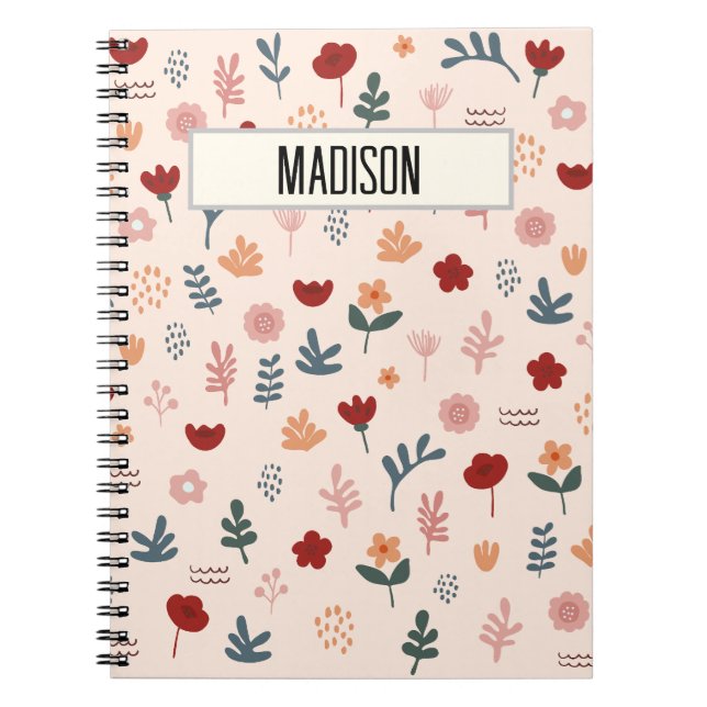 Cuaderno Patrón moderno de flores estéticas (Frente)
