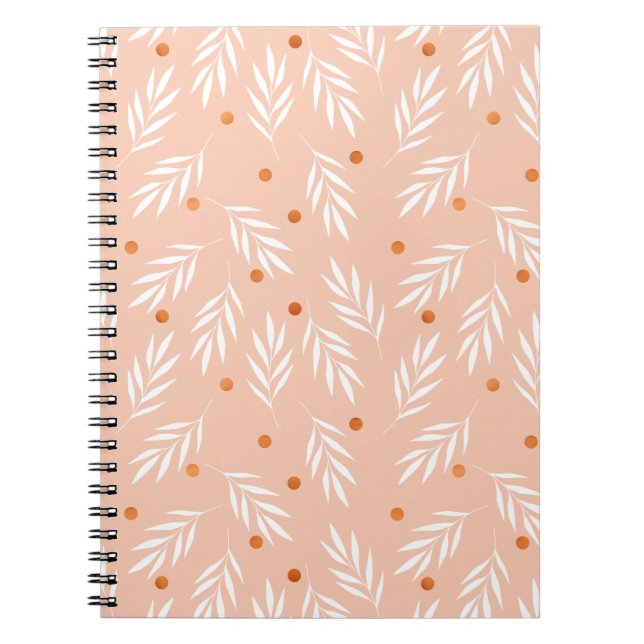Cuaderno Patrón moderno de hojas de flores rosadas de Apric (Frente)