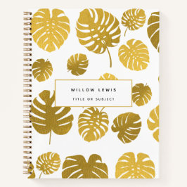 Cuaderno Patrón moderno de hojas tropicales monstera dorada
