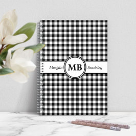 Cuaderno Patrón moderno de monograma en blanco y negro