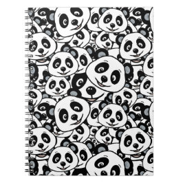 Cuaderno Patrón moderno de oso panda lindo en blanco y negr