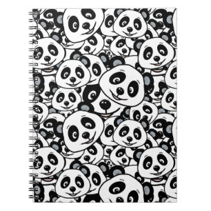 Cuaderno Patrón moderno de oso panda lindo en blanco y negr