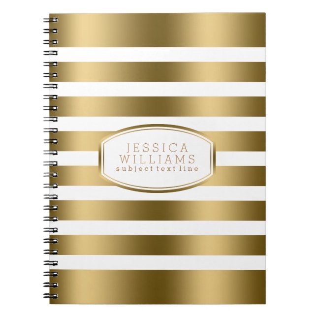 Cuaderno Patrón moderno de rayas simples de oro y blanco (Frente)
