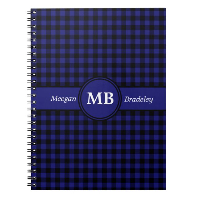Cuaderno Patrón moderno monograma azul plano (Frente)