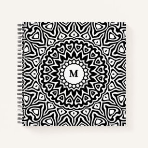 Cuaderno Patrón moderno monogramado de Mandala en blanco y 