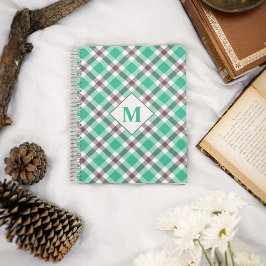 Cuaderno Patrón moderno monogramado de plástico verde Verde