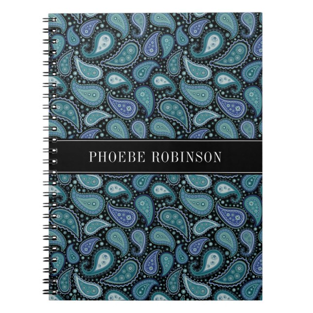 Cuaderno Patrón moderno retro azul paisley (Frente)