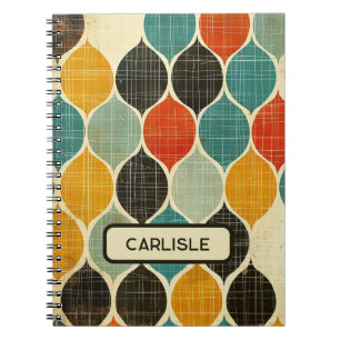 Cuaderno Patrón moderno retro de medio siglo Turquesa Marró