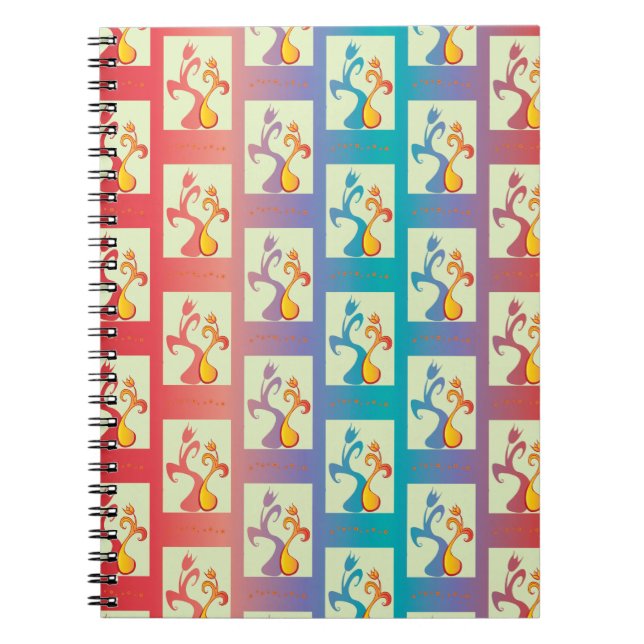 Cuaderno Patrón moderno rojo, morado y azul Tulip Couple (Frente)
