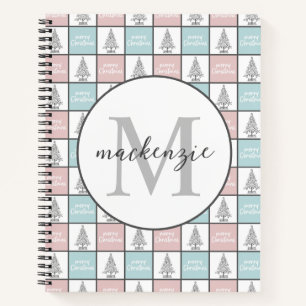 Cuaderno Patrón moderno rosa y azul pastel de los navidades