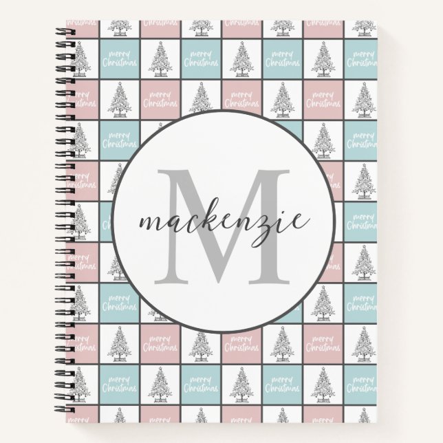 Cuaderno Patrón moderno rosa y azul pastel de los navidades (Anverso)