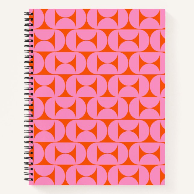 Cuaderno Patrón Moderno Rosa Y Naranja A Mediados Del Siglo (Anverso)
