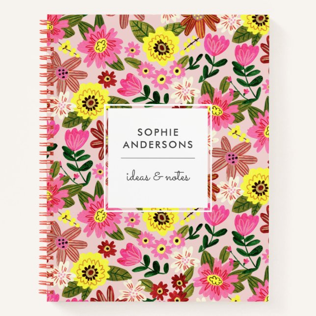 Cuaderno Patrón moderno rosado de primavera de verano flora (Anverso)