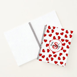 Cuaderno patrón monocromático rojo elegante sobre blanco