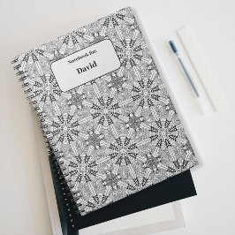 Cuaderno Patrón monocromo único en blanco y negro con nombr