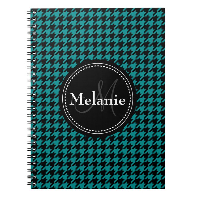 Cuaderno Patrón monogramado de la cabina azul negra (Frente)