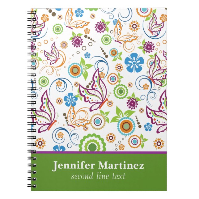 Cuaderno Patrón Monogramado de mariposas y flores (Frente)