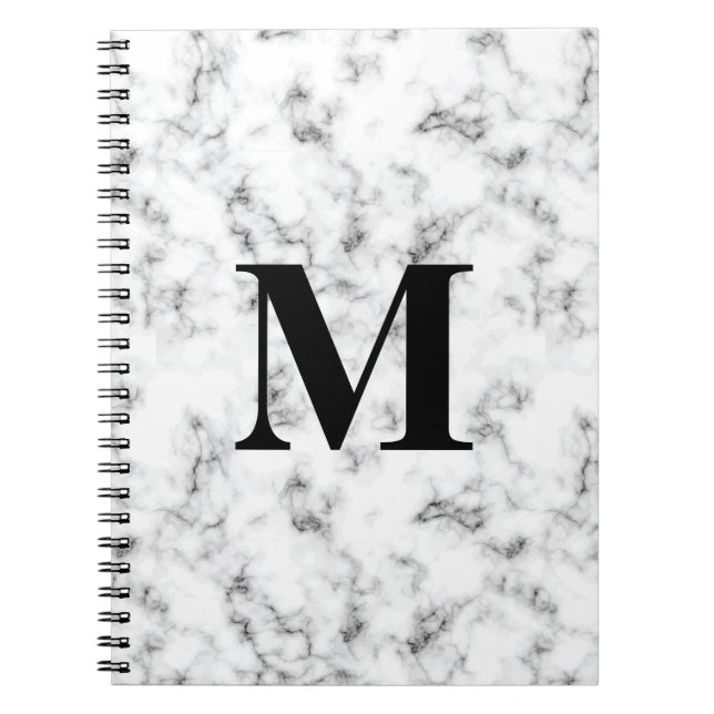 Cuaderno Patrón Monogramado de Mármol Blanco (Frente)