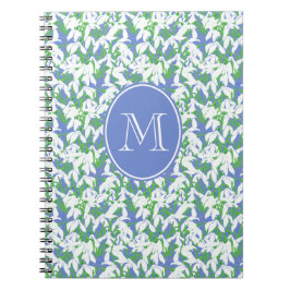 Cuaderno Patrón monogramado de Snowdrop en polvo azul