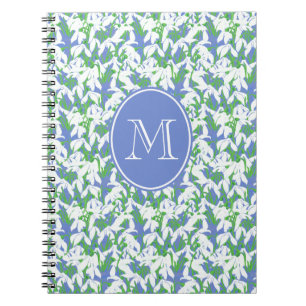 Cuaderno Patrón monogramado de Snowdrop en polvo azul