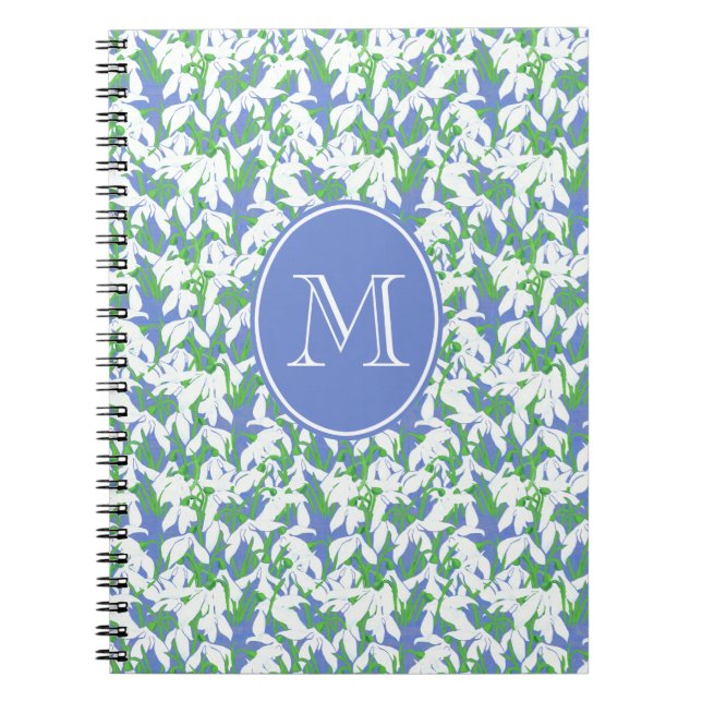 Cuaderno Patrón monogramado de Snowdrop en polvo azul (Frente)