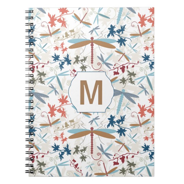 Cuaderno Patrón multicolor de libélula con monograma (Frente)