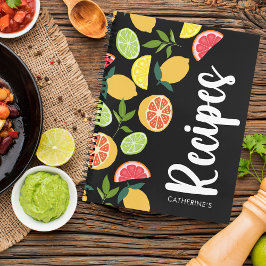 Cuaderno Patrón Naranja de limón de cítricos negro Añadir r