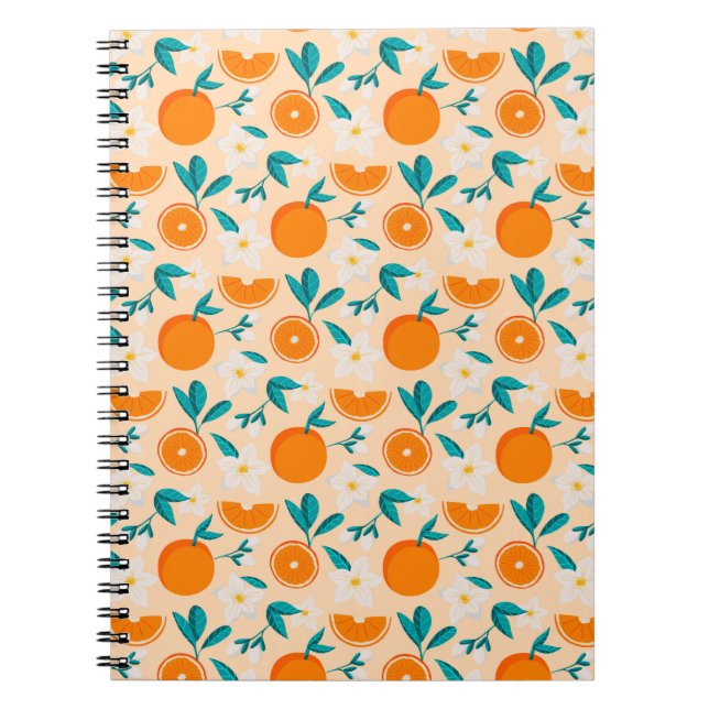 Cuaderno Patrón Naranja | Diseño Fresco de Cítricos (Frente)