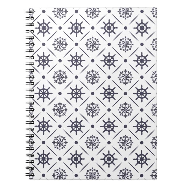 Cuaderno Patrón náutico con rueda de vela y brújula (Frente)