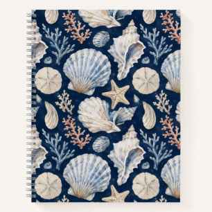 Cuaderno Patrón náutico de acuarela de concha de mar azul m