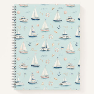 Cuaderno Patrón náutico de acuarela de velero azul