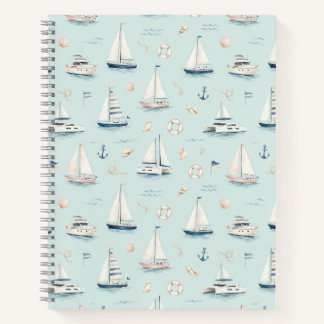 Cuaderno Patrón náutico de acuarela de velero azul