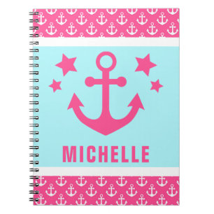 Cuaderno Patrón náutico de anclas azules y rosas