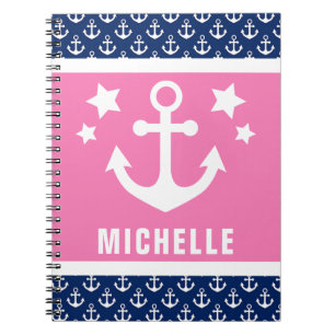 Cuaderno Patrón náutico de anclas azules y rosas