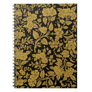 Cuaderno Patrón negro de flores de oro antiguo de laca indi