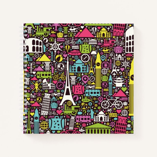 Cuaderno Patrón Neon World Icons (Anverso)