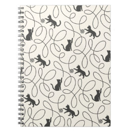 Cuaderno Patrón neutral de gato negro y bola de hilo