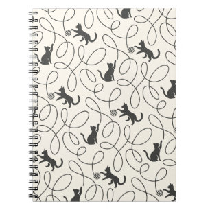 Cuaderno Patrón neutral de gato negro y bola de hilo