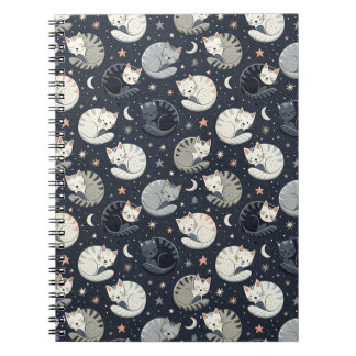 Cuaderno Patrón Nocturno Estrellado de Gatos Durmiendo - Di
