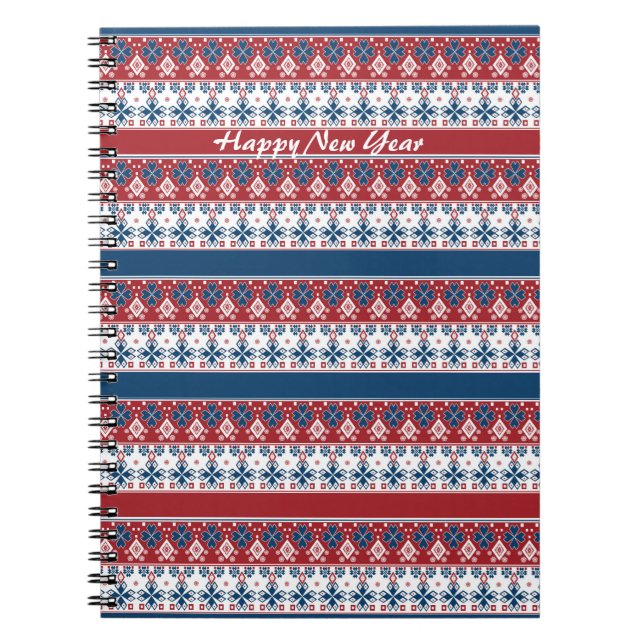 Cuaderno Patrón noruego de rayas azules rojas (Frente)