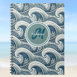 Cuaderno Patrón oceánico de olas y flores de playa polinesi