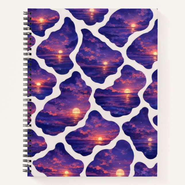 Cuaderno Patrón Oceánico de Puesta de Sol Celestial (Anverso)
