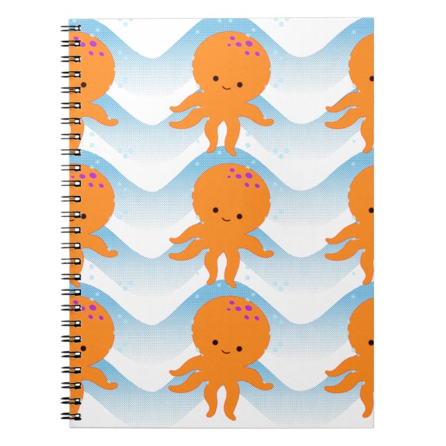 Cuaderno Patrón Octopus Y Ondas Azules naranjas (Frente)
