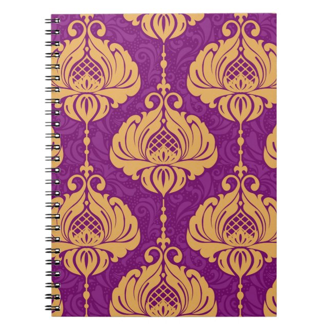 Cuaderno Patrón ornamental sin costuras de damasco de época (Frente)