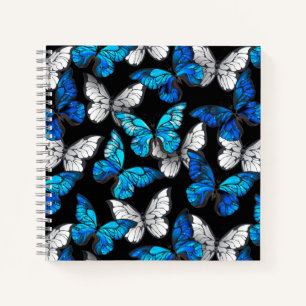 Cuaderno Patrón oscuro sin foco con mariposas azules morfo