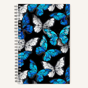 Cuaderno Patrón oscuro sin foco con mariposas azules morfo