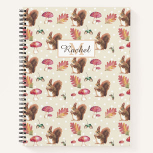 Cuaderno Patrón otoño de ardillas y taburetes personalizado