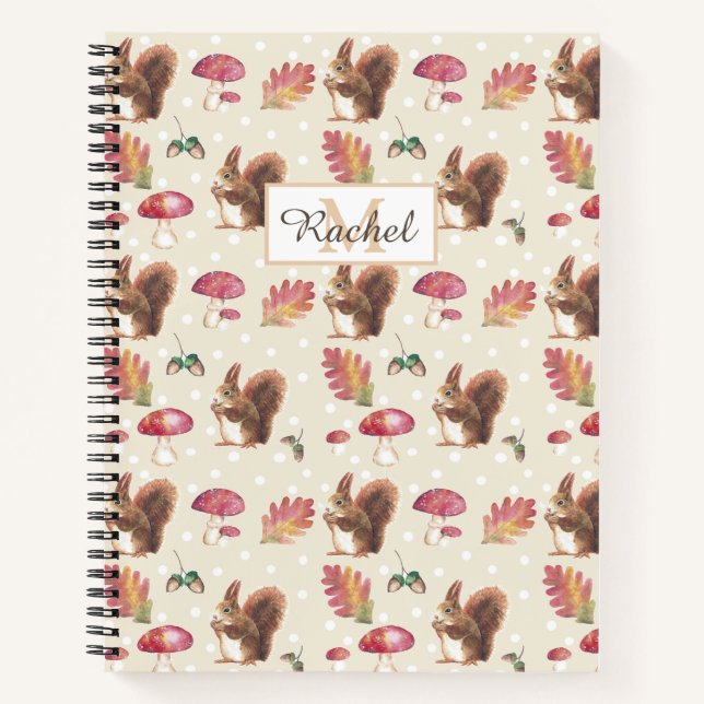 Cuaderno Patrón otoño de ardillas y taburetes personalizado (Anverso)